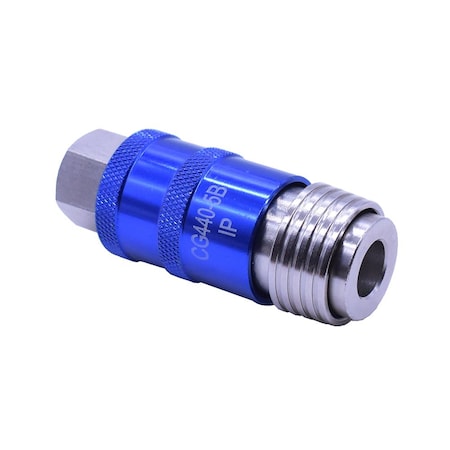 Interstate Pneumatics 1/4in Body x 1/4in FPT Universal Steel Safety Exhaust Coupler - Blue CG440-5B-D